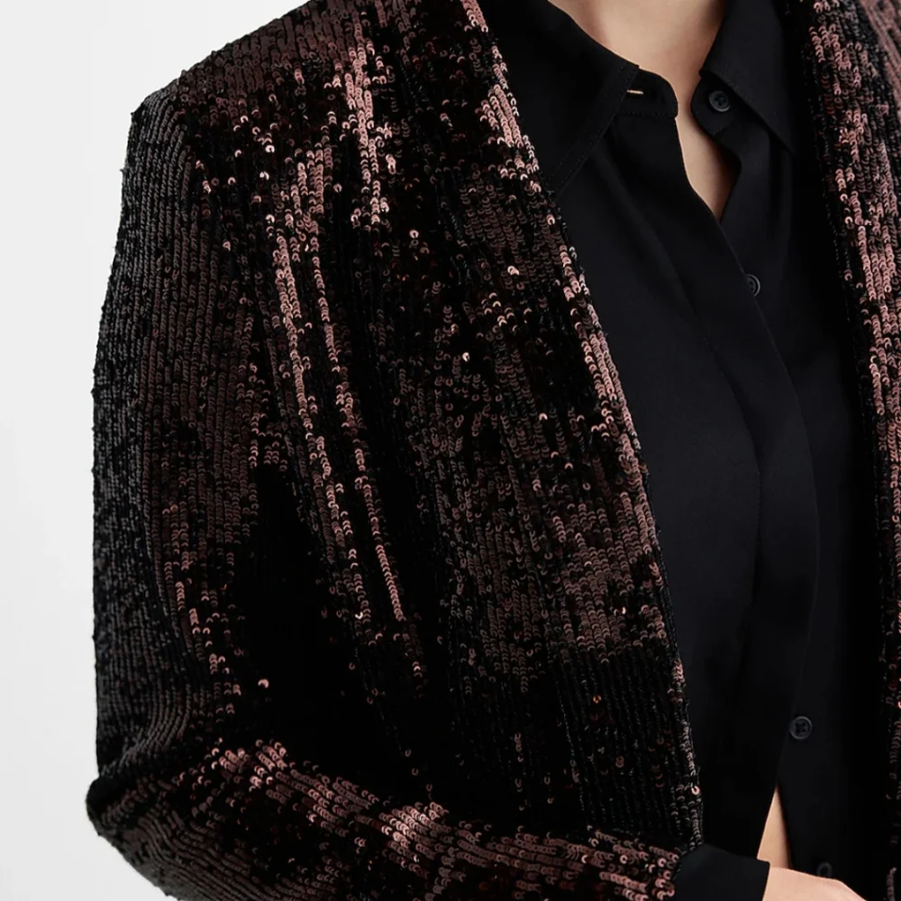Express Sequin Open Front Boyfriend Blazer, Fully Lined, Size XL 16/18 - Picture 5 of 16